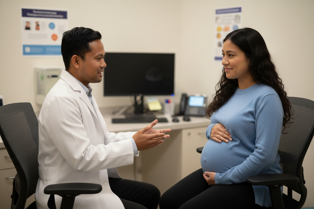 Dr. Ye Wint Kyaw, Orlando gestational diabetes specialist, consulting with a pregnant patient